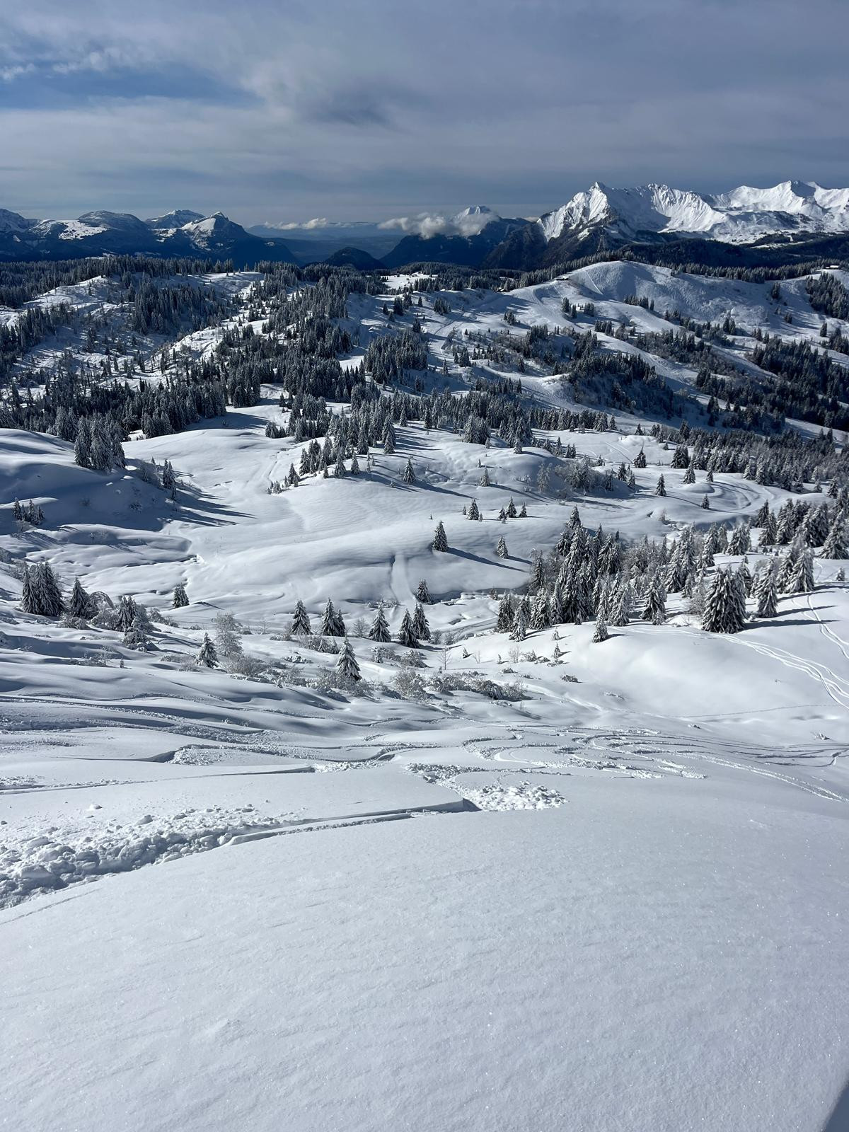 Panorama des pistes enneigées des Gets